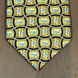 Pfizer 100% Silk Tie Little Blue Pill Pharma Rep Yellow All Over Novelty Print